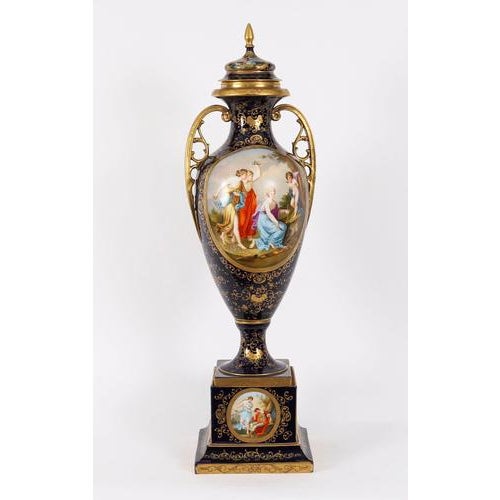 Large Antique 19th Century Porcelain Vases on Stands from Royal Vienna, Set of 2 For Sale - Image 3 of 18