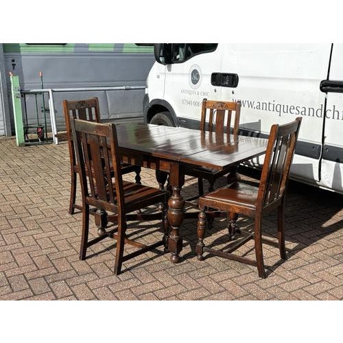Vintage Extending Oak Draw Leaf Table and Chairs, 1920s, Set of 5 For Sale - Image 10 of 18
