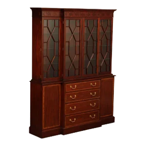 Henkel Harris Georgian Style Inlaid Mahogany Breakfront Bookcase