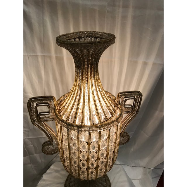 1930’s Hand Beaded Urn Lamp Deco Italian Crystal Tall Table Lamp For Sale - Image 4 of 8