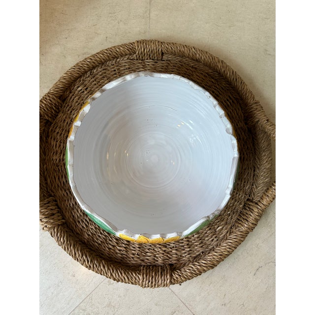 Vintage 12” Italian Sunflower Insized, Glazed Handpainted Terracotta Bowl For Sale - Image 10 of 18