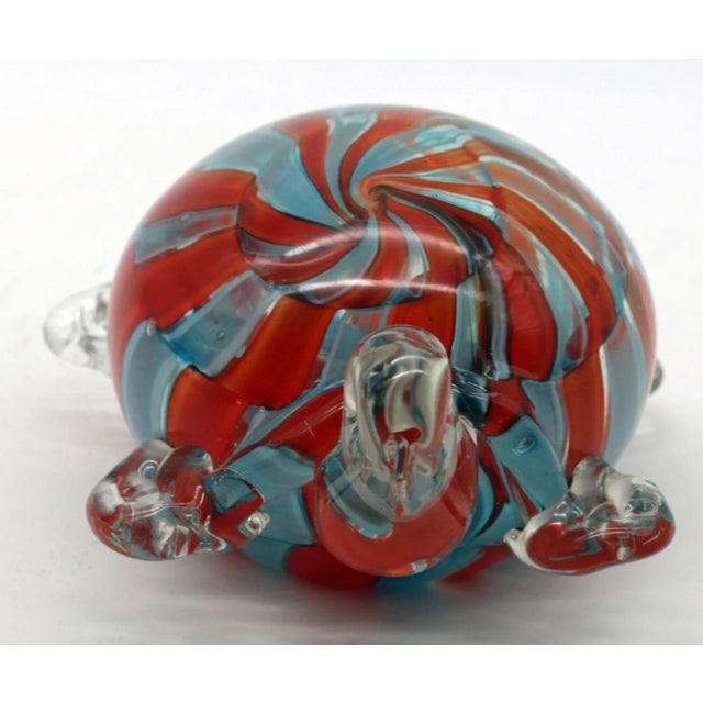 Glass Vintage Murano Glass Turtle Sculpture With Red and Aqua Ribbon Cane Shell For Sale - Image 7 of 7