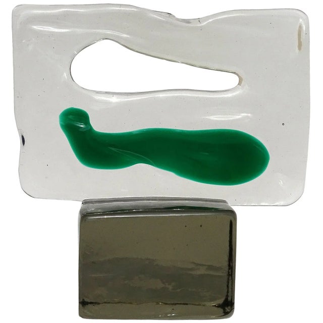 Vintage Murano Salviati Luciano Gaspari Smoky Gray and Green Italian Art Glass Abstract Sculpture For Sale - Image 9 of 9