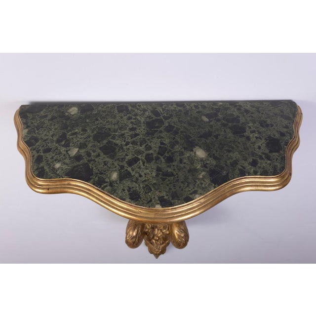 Early 18th Century 18th Century Gilt Console Tables with Painted Marble Top, Tuscan, Italy, 1730, Set of 2 For Sale - Image 5 of 13