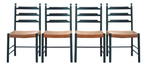 Mid-Century Green Vegetal Cognac Leather Saddle Dining Chairs, Finland, 1950s, Set of 4