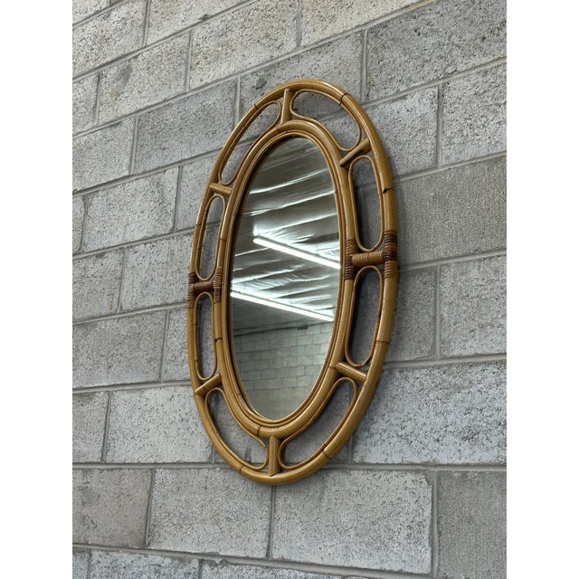 Ficks Reed 1970s Bamboo and Rattan Oval Wall Mirror For Sale - Image 4 of 9