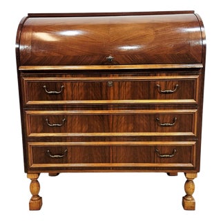 Walnut Cylinder-Roll-Top Secretary Desk, 1970s For Sale