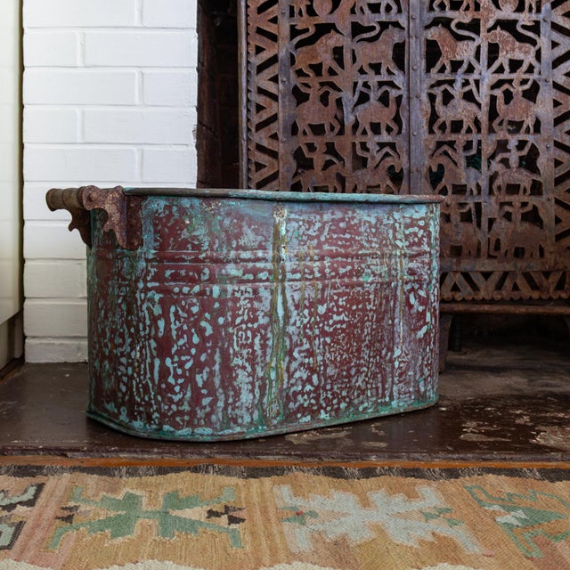 Antique Copper Boiler or Washtub for Firewood or Plants For Sale - Image 9 of 15