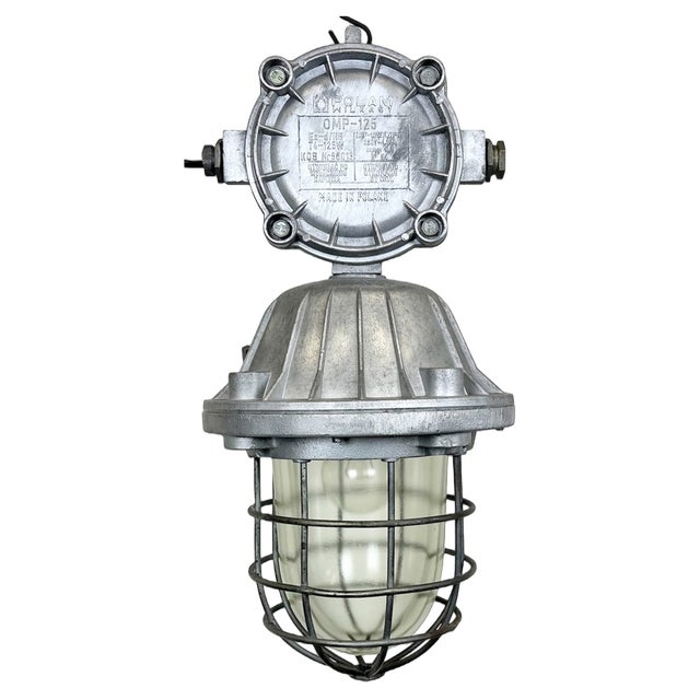 Large Industrial Cast Aluminum Cage Pendant Light, 1970s For Sale