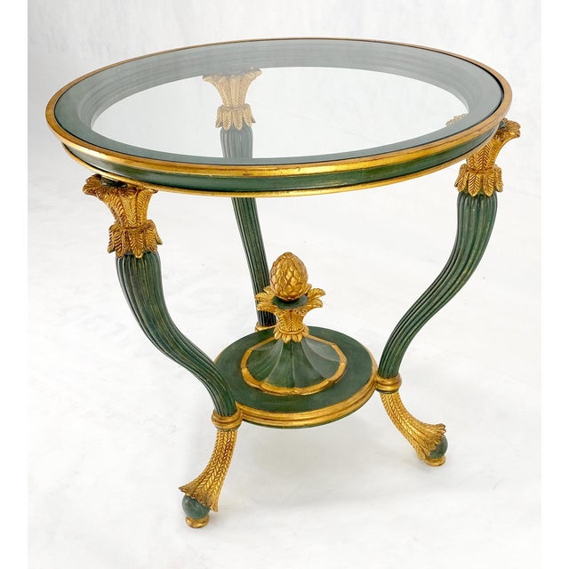 Italy Decorative Carved Painted 28" Round Glass Top Gueridon Lamp Center Table For Sale - Image 10 of 16