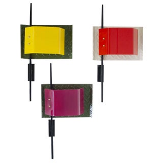 Vintage Italian Wall Sconces with Lacquered Iron Structure & Plexus Diffuser, 1980s For Sale