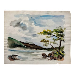 Henry Emil Salloch Original Watercolor on Paper Lakeside Bay, 1962. For Sale