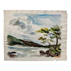 Henry Emil Salloch Original Watercolor on Paper Lakeside Bay, 1962.