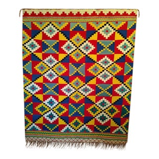 Large Vintage Mid Century Traditional Hand Woven Norwegian Wall Hanging For Sale