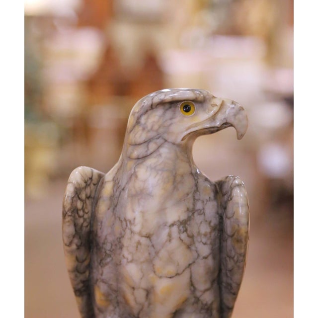 French 19th Century French Carved Variegated Marble Eagle Sculpture With Glass Eyes For Sale - Image 3 of 7