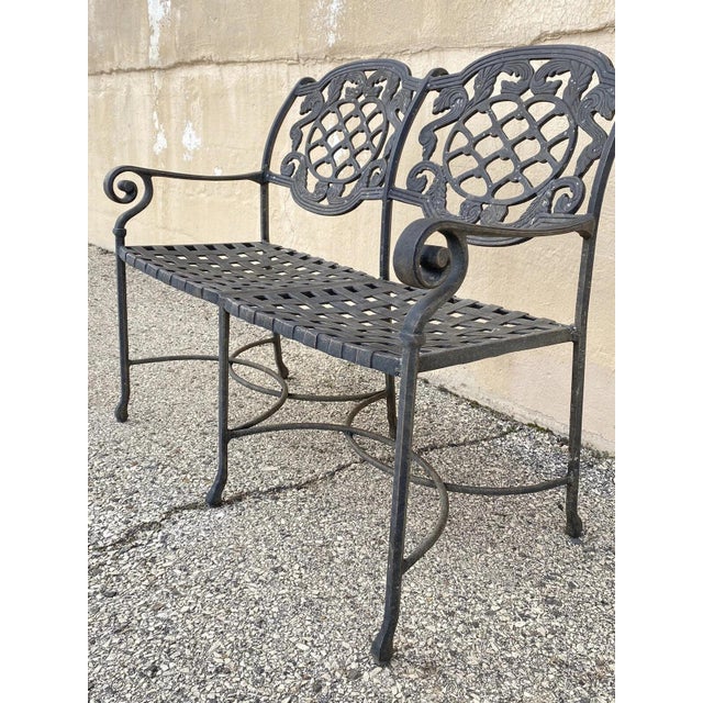 Tuscan Mediterranean Style Cast Aluminum Garden Patio Settee Loveseat Bench For Sale In Philadelphia - Image 6 of 9