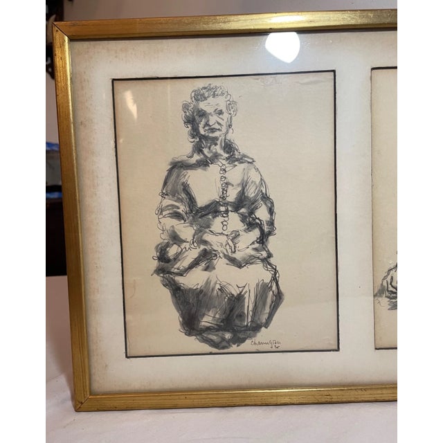 Up for sale is a pair of vintage original Chaim Gross ink drawings done in 1960. It's done with a stylized approach...