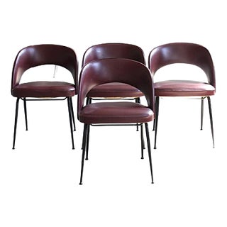 Burgundy Armchairs, 1950s, Set of 4 For Sale