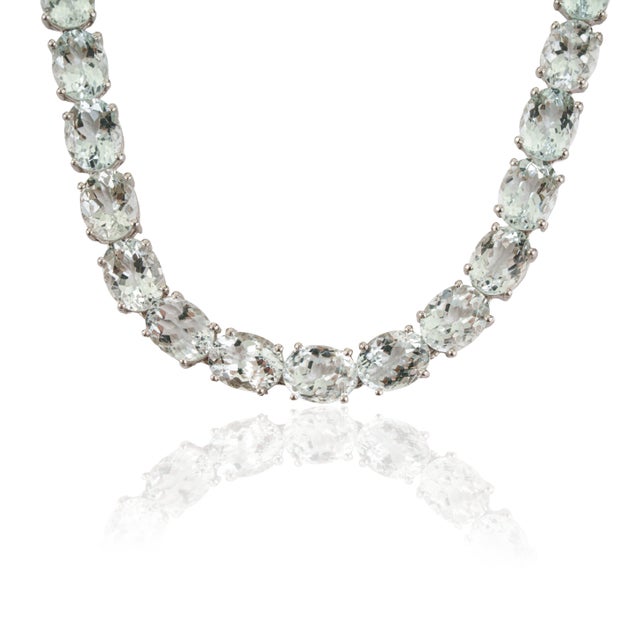 19th Century Style 100.3 Ct Aquamarine Silver Rivière 18 Inch Necklace & Drop Earrings - 3 Pieces For Sale - Image 11 of 15