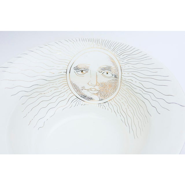 1990s Signed Large Artisan Ceramic Bowl With Gold Band and Sun Face in Fornasetti Style, 90's For Sale - Image 5 of 11