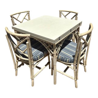 Vintage Bamboo Dining Set With Extendable Table, With 4 Chairs For Sale