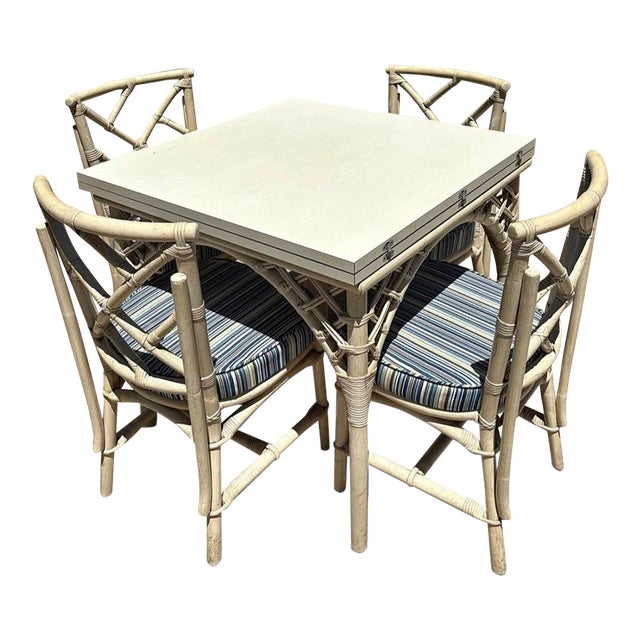 Vintage Bamboo Dining Set With Extendable Table, With 4 Chairs For Sale