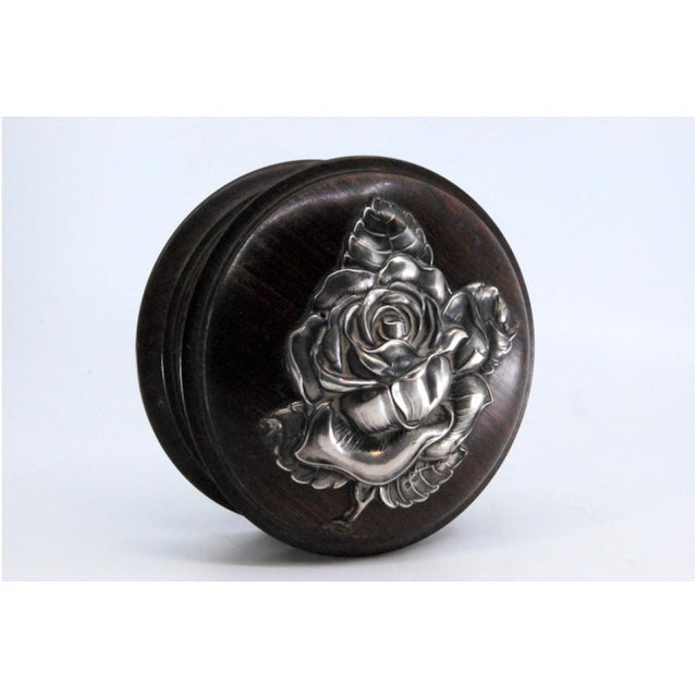 Rosewood Jewelry Box with Rose Silver Embossed Lid For Sale - Image 9 of 11