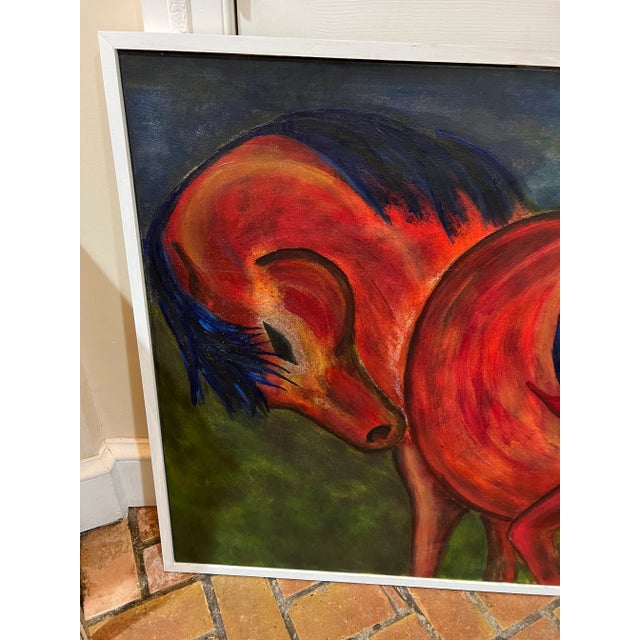 Wood Enormous Framed Contemporary Oil on Canvas of Horses For Sale - Image 7 of 11