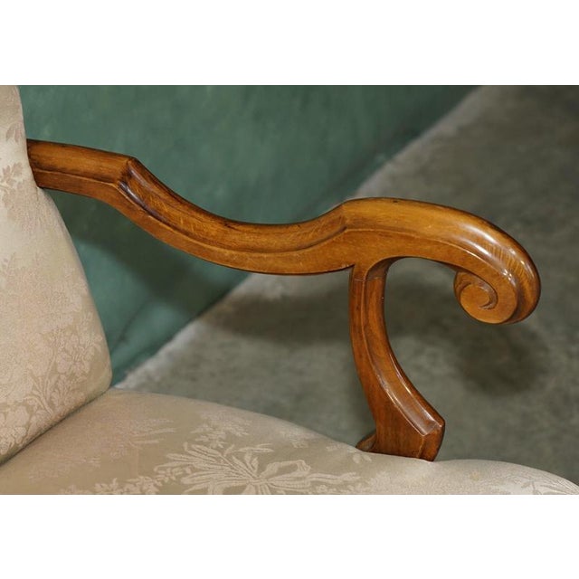 Antique French Walnut Armchair with Silk Damask Upholstery, 1880s For Sale - Image 6 of 17