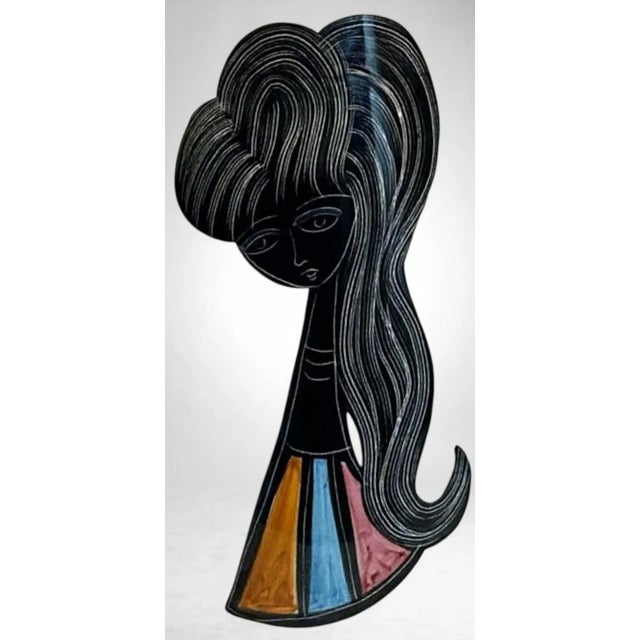 1960s Mid-Century Modern Ceramic Vase With Stylized Girl and Geometric Motifs For Sale - Image 9 of 18