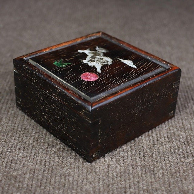 Wood Vintage Rosewood Slide-Lid Box With Mother-of-Pearl Inlay For Sale - Image 7 of 10