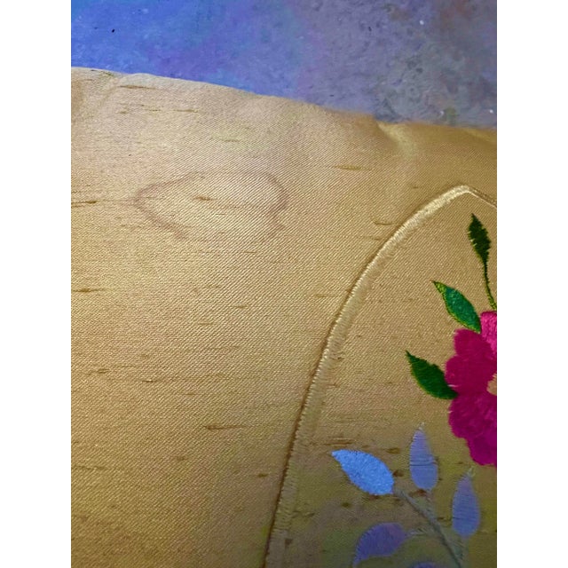 Textile Vintage Gold Silk With Floral Embroidery Design Pillow For Sale - Image 7 of 7