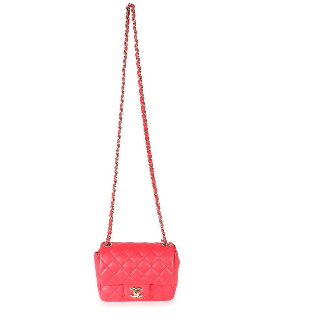 Animal Skin Dark Pink Quilted Lambskin Mini Square Flap Bag For Sale - Image 7 of 8