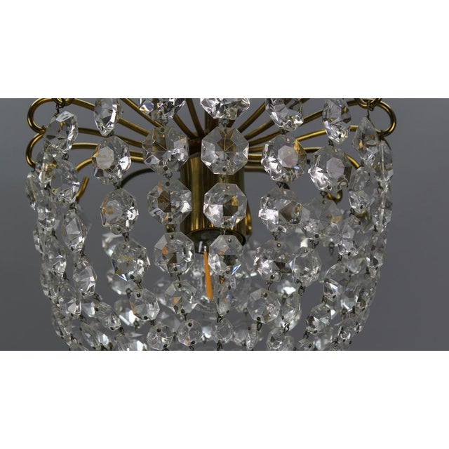 Hollywood Regency Crystal Glass and Brass Pendant Chandelier, Germany, 1970s For Sale - Image 16 of 18