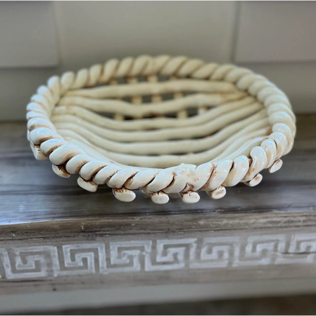 1960s Handcrafted Rustic Basketweave Ceramic Bowl For Sale In Houston - Image 6 of 12