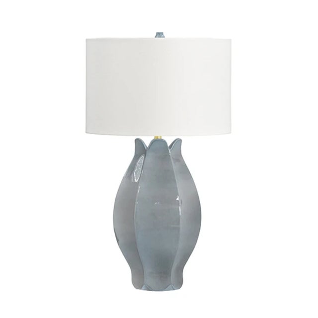 Contemporary Matthew Izzo Home Mae Gray/Blue Glazed Ceramic Table Lamp With Shade and Ceramic Finial For Sale - Image 3 of 7
