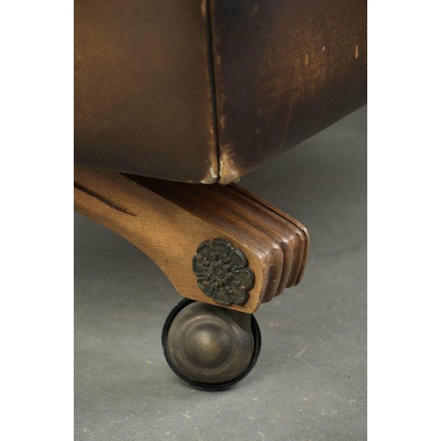 English Chesterfield Ottoman in Cowhide Leather on Wheels For Sale - Image 9 of 13