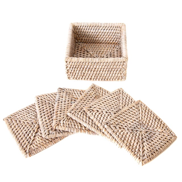 Artifacts Rattan Square Coasters & Box For Sale - Image 4 of 4