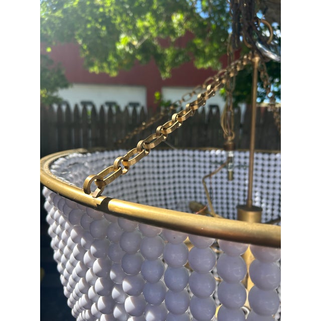 AERIN Visual Comfort Signature Aerin "Jacqueline" Unused Two-Tier Chandelier - Antique Brass & White Acrylic For Sale - Image 4 of 12