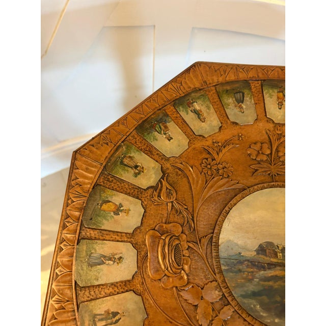 Wood Antique Swiss Black Forest Hand Painted Walnut and Beech Folk Art Occasional Lamp Side Table, 1900 For Sale - Image 7 of 15