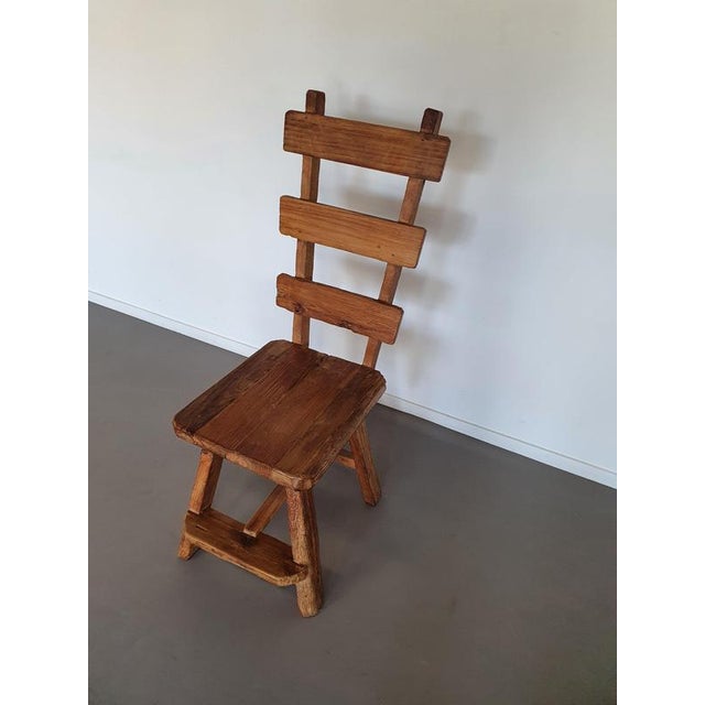 Wood Brutalist Wabi Sabi Elm Dining Chairs and Table, Set of 6 For Sale - Image 7 of 14