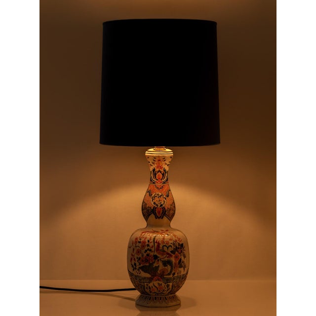 Antique French Faience Table Lamp by Géo Martel with New Velvet Shade For Sale - Image 9 of 11