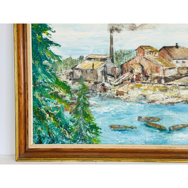 Wood Vintage 1960s Impressionist Framed Grist Mill Oil Painting For Sale - Image 7 of 8