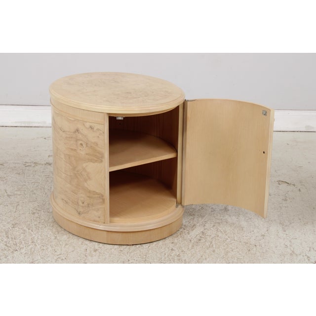 Drexel Heritage Pair of Drexel Heritage Burl Ash Oval End Tables For Sale - Image 4 of 14