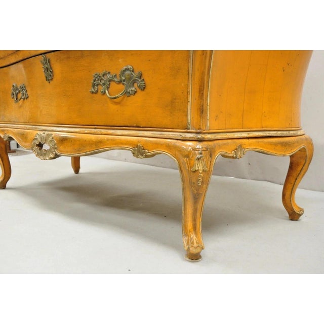Early 20th Century Antique Italian Rococo Louis XV Orange Painted Bombe Commode Chest of Drawers For Sale - Image 5 of 16