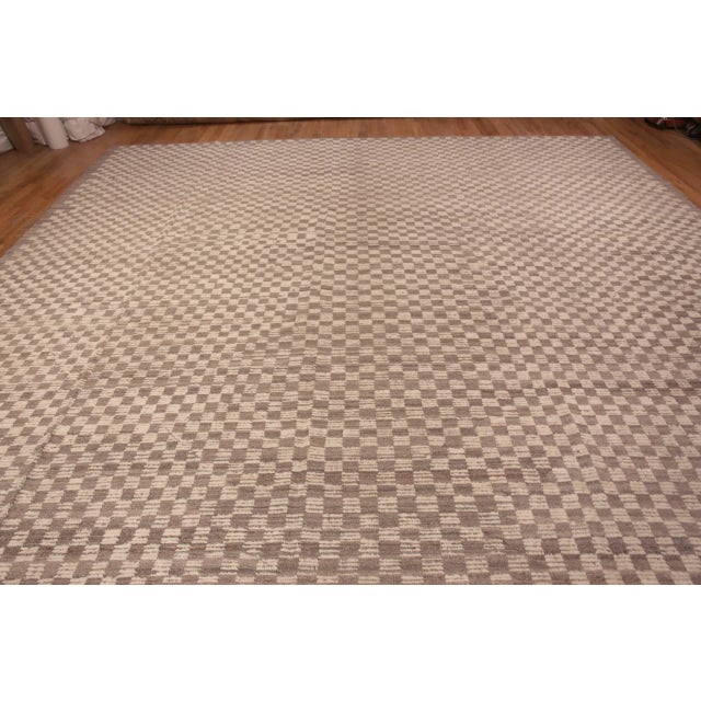Decorative Neutral Large Cream Brown Tribal Checkerboard Design Modern Area Rug, Country of origin: Central Asia, Circa...