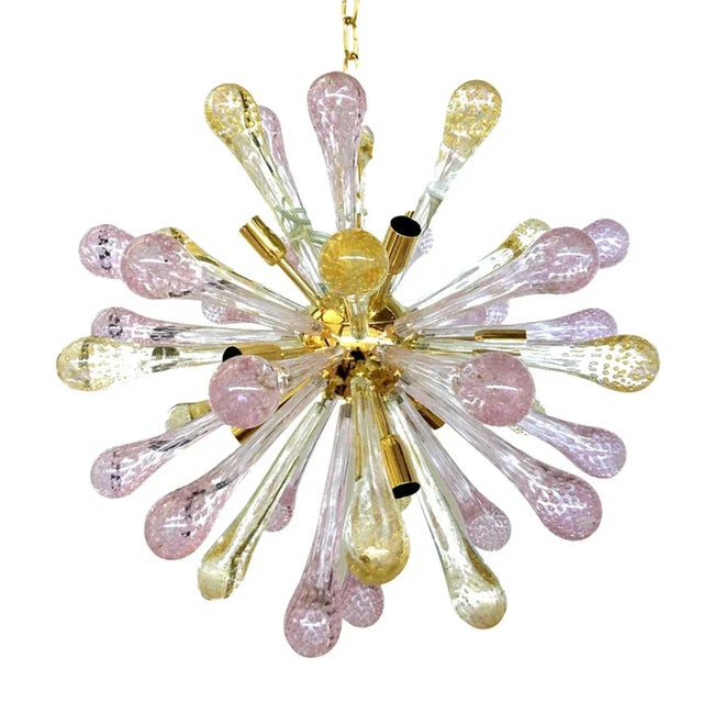 2010s Sputnik Chandelier in Murano Glass With Gold and Pink Air Drops For Sale - Image 5 of 8