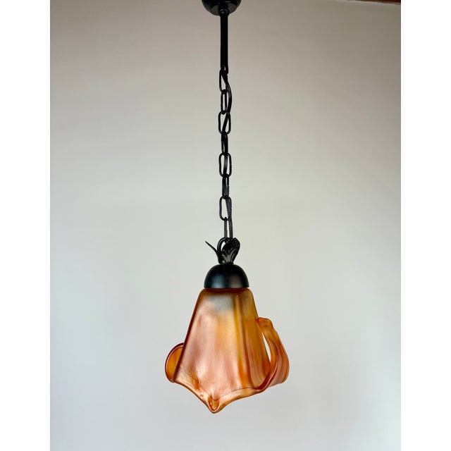 Vintage Murano Amber Glass Pendant, Italian Art Glass Hanging Light With Warm Diffused Glow For Sale - Image 12 of 15