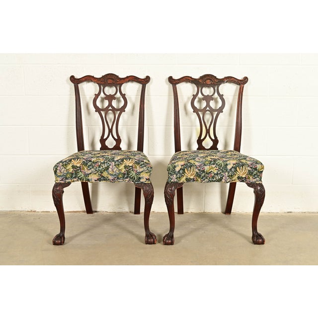 An outstanding pair of Chippendale or Georgian style side chairs or dining chairs In the manner of Baker Furniture USA,...