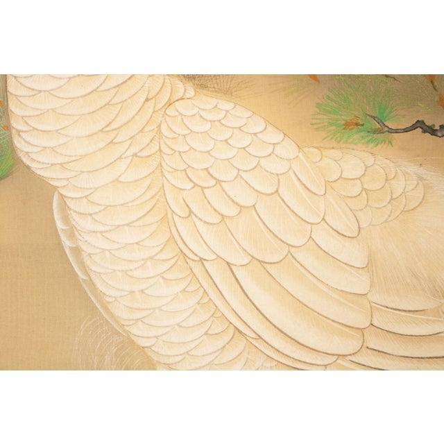 "White Peacock & Peony" by Ryumin, Large Vintage Japanese Painted Silk Byobu Screen For Sale - Image 10 of 18